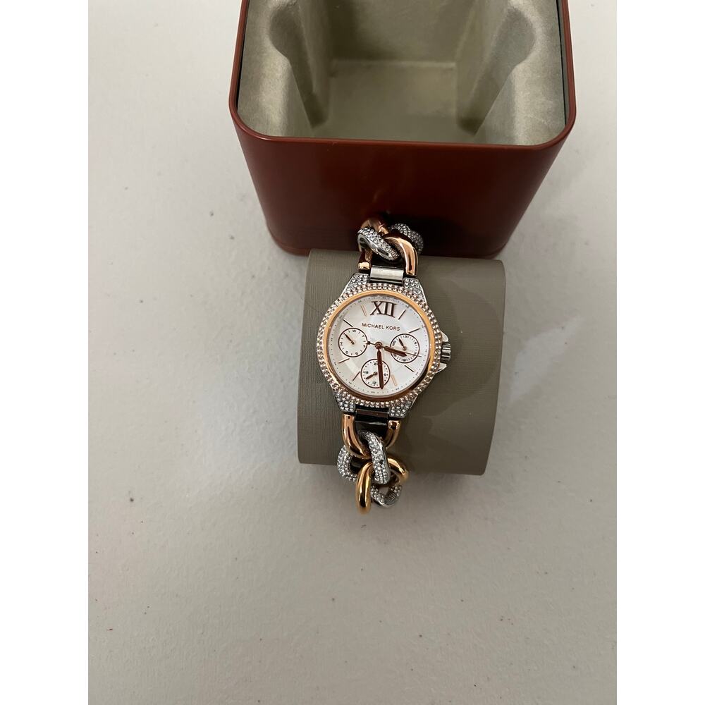 Michael Kors MK6843 Mini Camille Pavé Two-Tone Curb-Link Watch - Picture 4 of 7